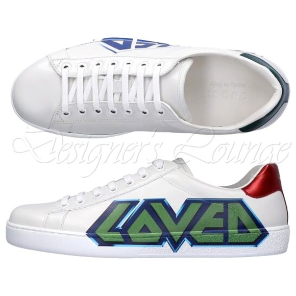 NEW GUCCI ACE Loved Print 11 G / US 11.5 White Leather Sneakers $790 Authentic - Picture 4 of 12